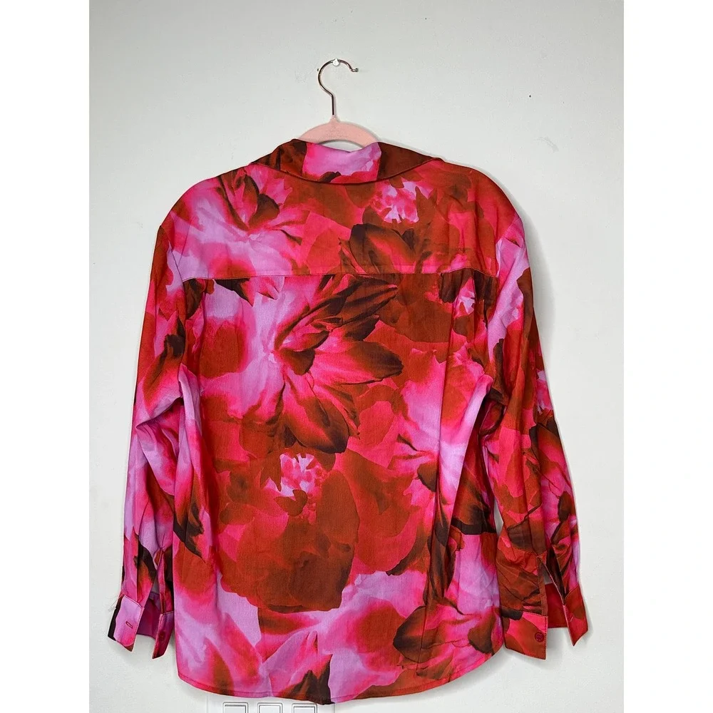 RNWY Pink Floral 2 Piece Set Oversized Button Down Shirt and Shorts Womens‎ M L